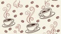 Steaming Coffee Cups and Beans Outline Pattern, vector design Generative AI Royalty Free Stock Photo