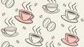 Steaming Coffee Cups with Beans Seamless Pattern, vector design Generative AI Royalty Free Stock Photo