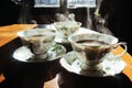 Steaming coffee cups