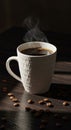 Steaming Coffee in White Mug on Dark Wood Table Royalty Free Stock Photo