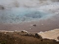 Steaming colorful hot spring pool in Geysir geothermal area Royalty Free Stock Photo