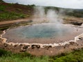 Steaming colorful hot spring pool in Geysir geothermal area Royalty Free Stock Photo