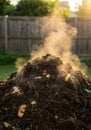 Steaming Compost Pile in Backyard Garden Royalty Free Stock Photo