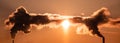 Steaming cooling towers and smoking industrial stacks against sunset gradient sky Royalty Free Stock Photo