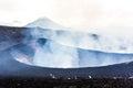 Steaming crater of erupting volcano Tolbachik, Kamchatka Peninsula