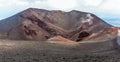 A steaming crater with iron deposits at the summit of Mount Etna, Sicily