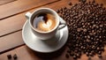 Steaming Cup of Coffee Beans on Saucer Royalty Free Stock Photo