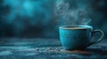 A steaming cup of coffee on a dark blue background Royalty Free Stock Photo