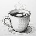 Steaming cup of coffee depicted in a black and white sketched style Royalty Free Stock Photo