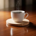 A steaming cup of coffee sits in a white ceramic mug with a black rim Royalty Free Stock Photo