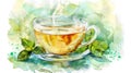 Steaming cup of herb tea freshly brewed to soothe the senses, with a sprig of mint on the side Royalty Free Stock Photo