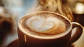 Steaming Cup of Latte Art Coffee Royalty Free Stock Photo