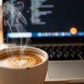 Steam rises visibly from the coffee enhancing the sense of warmth and Royalty Free Stock Photo