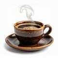 Steaming Dark Coffee in Brown Ceramic Cup Isolated on White Surface Royalty Free Stock Photo