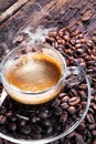 Steaming espresso coffee