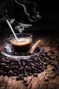 Steaming espresso coffee