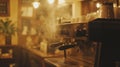 Steaming Espresso Machine In Coffee Shop Setting Royalty Free Stock Photo