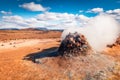 Steaming fumarole in geothermal valley Hverarond, Royalty Free Stock Photo