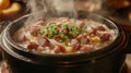 Steaming Hot Pot Of Rice Sausage And Vegetables Royalty Free Stock Photo