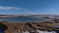 Hot water pool of The Great Geysir, name giver for all geysers worldwide, in Geysir in Haukadalur, Golden Circle, Iceland. Royalty Free Stock Photo