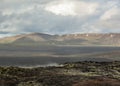 Steaming lava fields of Krafla volcanic system, located north of Lake Myvatn in North Iceland, Europe Royalty Free Stock Photo