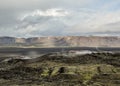 Steaming lava fields of Krafla volcanic system, located north of Lake Myvatn in North Iceland, Europe Royalty Free Stock Photo