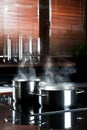 Steaming Metal Cooking Pots Royalty Free Stock Photo