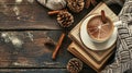 Cozy Winter-Themed Table with Hot Cocoa and Books Royalty Free Stock Photo