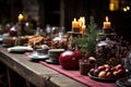 Steaming mulled wine on a rustic table with cinnamon sticks and spices, hygge concept, AI Generated