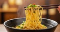 Steaming Noodles with Chopsticks in Dark Bowl Royalty Free Stock Photo