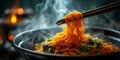 Steaming Noodles in a Dark Bowl Royalty Free Stock Photo