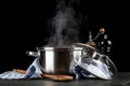 Steaming pot on black background Royalty Free Stock Photo