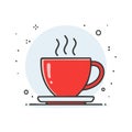Steaming Red Cup of Coffee or Tea on Saucer, Vector Illustration, Minimalist Icon Royalty Free Stock Photo