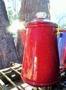 Steam Rising from a Pot of Coffee Percolating on a Camp Stove Royalty Free Stock Photo