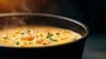 Steaming shrimp corn chowder in a pot Royalty Free Stock Photo