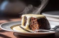 Steaming Slice of Christmas Pudding with Custard Royalty Free Stock Photo
