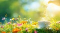 steaming Tea Being Poured into Cup Amidst Vibrant Wildflowers