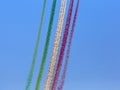 The smoking trails in the sky performed by engines of italian tricolor arrows team Royalty Free Stock Photo