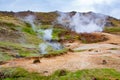 Steaming Vents and Volcanic Activity in the Mountains Near Reykjadalur Hot Spring Thermal River, Iceland Royalty Free Stock Photo