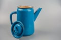 Steaming Vintage Coffee Pot .Antique Blue Kettle Royalty Free Stock Photo
