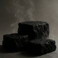 Steaming Volcanic Basalt Rocks on Dark Background with Dramatic Lighting for Skincare or Product Display Royalty Free Stock Photo