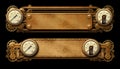 Steampunk aged metal banners with steam gauges illustration Royalty Free Stock Photo