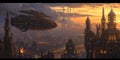 Steampunk Airships in a Sunset Sky. Resplendent.