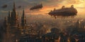 Steampunk Airships in a Sunset Sky. Resplendent.