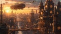 Steampunk Airships in a Sunset Sky. Resplendent.