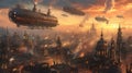 Steampunk Airships in a Sunset Sky. Resplendent.