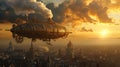 Steampunk Airships in a Sunset Sky. Resplendent.