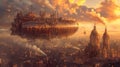 Steampunk Airships in a Sunset Sky. Resplendent.