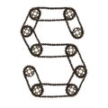 Steampunk font. Letter S from chain gear elements, tires, reflectors