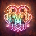 steampunk astronaut king and queen in love neon sign valentine illustration concept rusty background